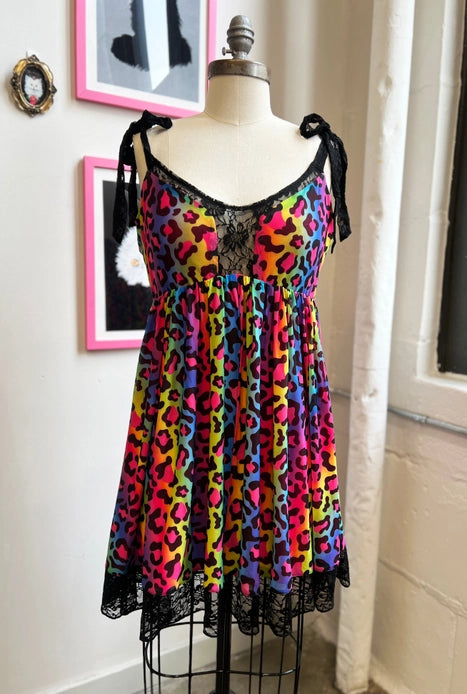 Josie Babydoll Dress in Rainbow Leopard Mesh by Wax Poetic Clothing Modern Vixen Vintage Josie Babydoll Dress in Rainbow Leopard Mesh by Wax Poetic Clothing Modern Vixen Vintage