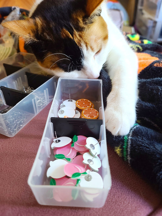 Freyja sleeping next to earrings