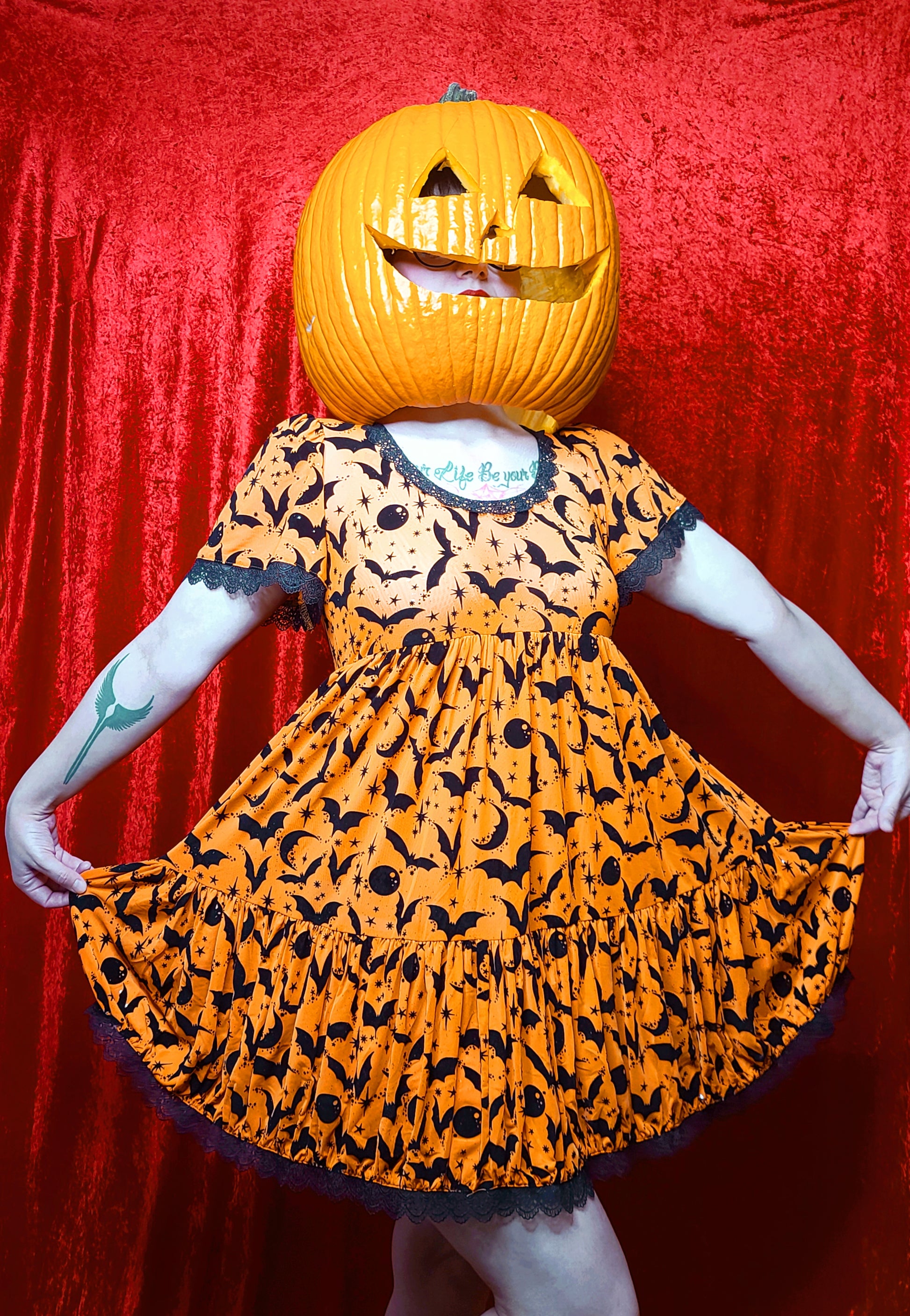 Raven Dress in Orange Queen of Halloween by Wax Poetic Clothing Raven Dress in Orange Queen of Halloween by Wax Poetic Clothing