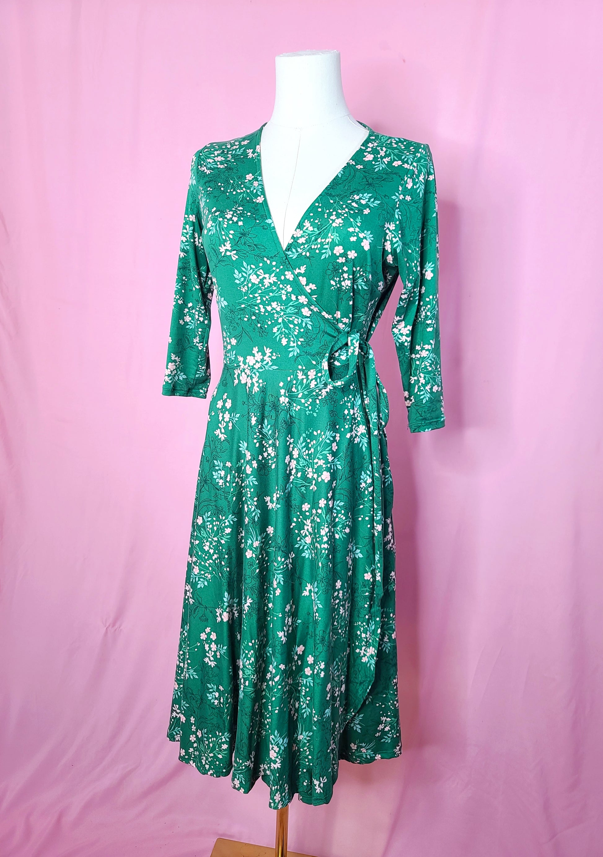 Audrey Wrap Dress in Green Floral Knit by Wax Poetic Clothing Modern Vixen Vintage Audrey Wrap Dress in Green Floral Knit by Wax Poetic Clothing Modern Vixen Vintage