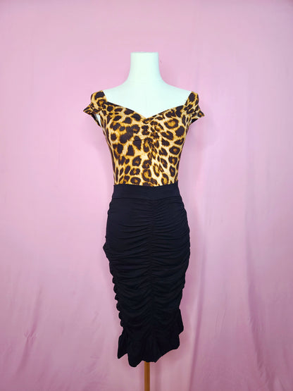 Skirt shown with Isabel Top in Leopard on a mannequin against a pink background