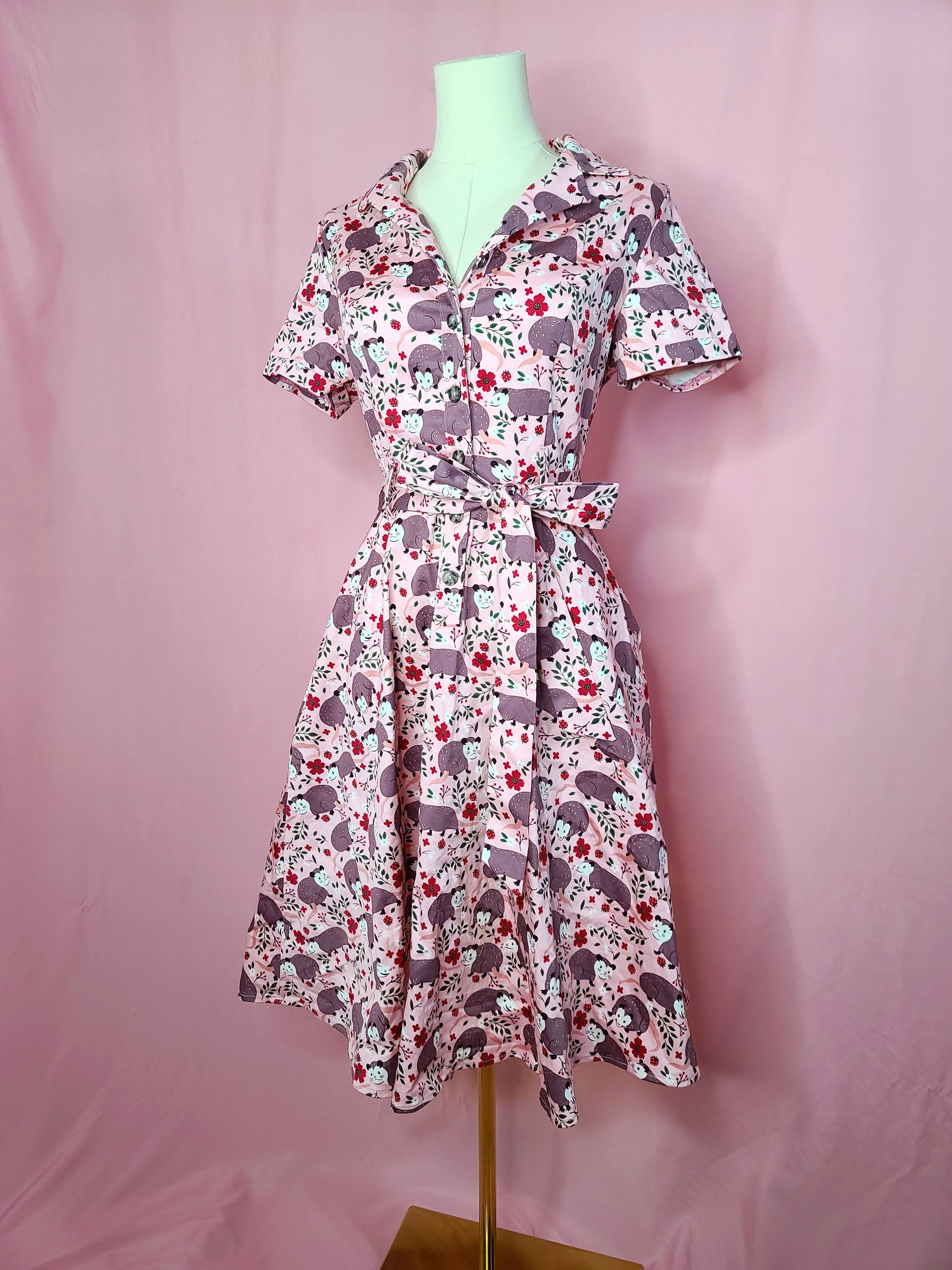 pink rose clothing dress Possum Print Shirt Dress by Eva Rose Clothing -FINAL SALE – Modern Vixen Vintage