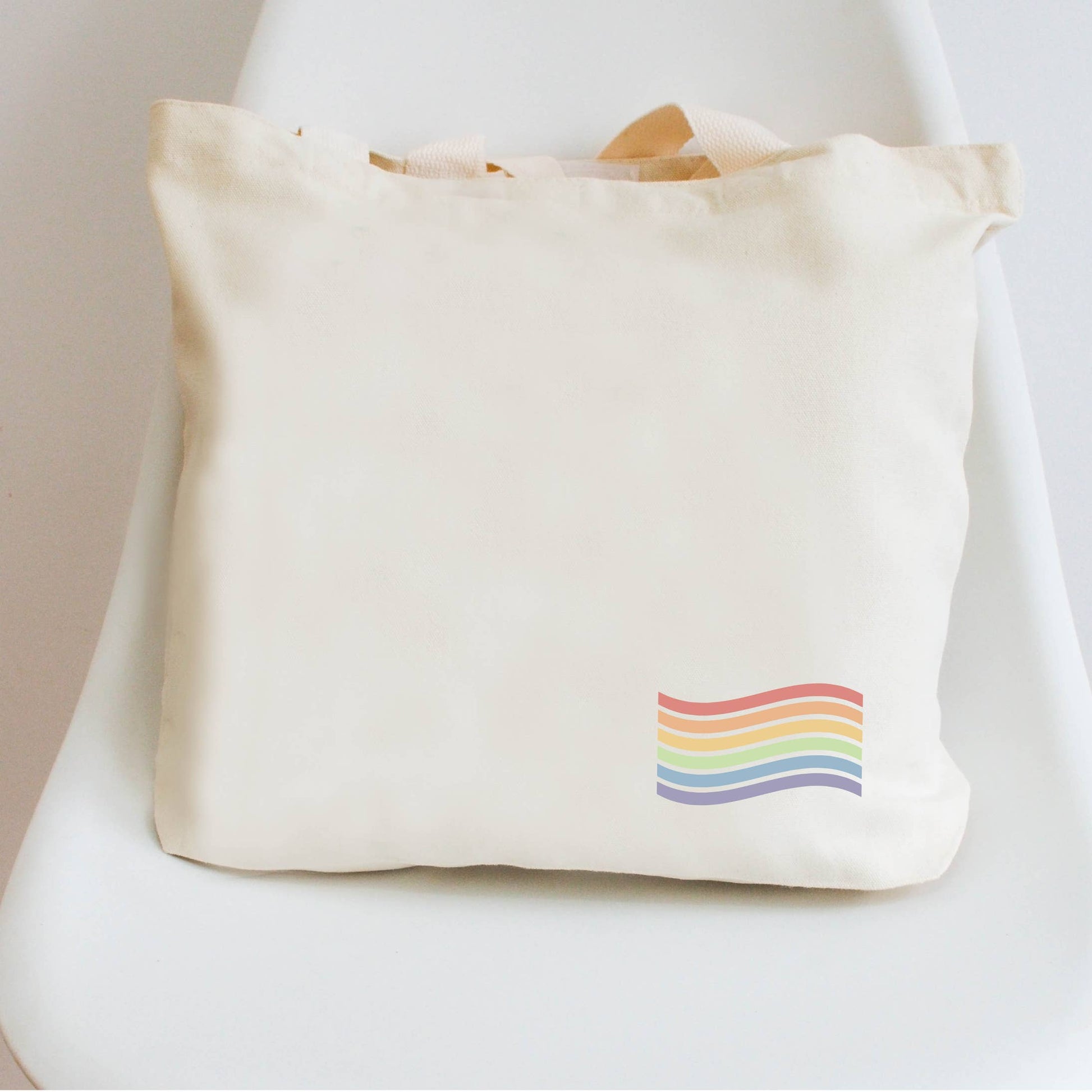 Tote leaning against white background