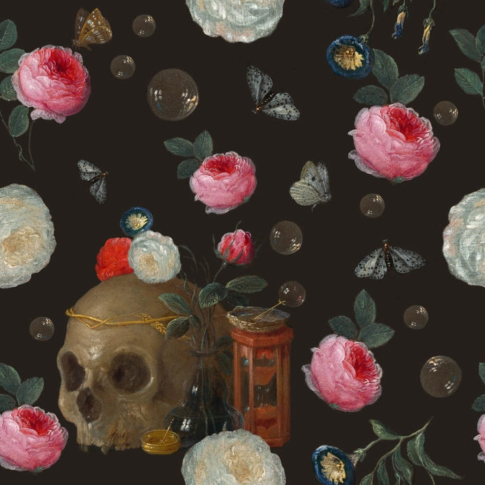 Close up of the print based off of "Vanitas Still Life" c.1665/1670 By Jan Van Kessel, The Elder.