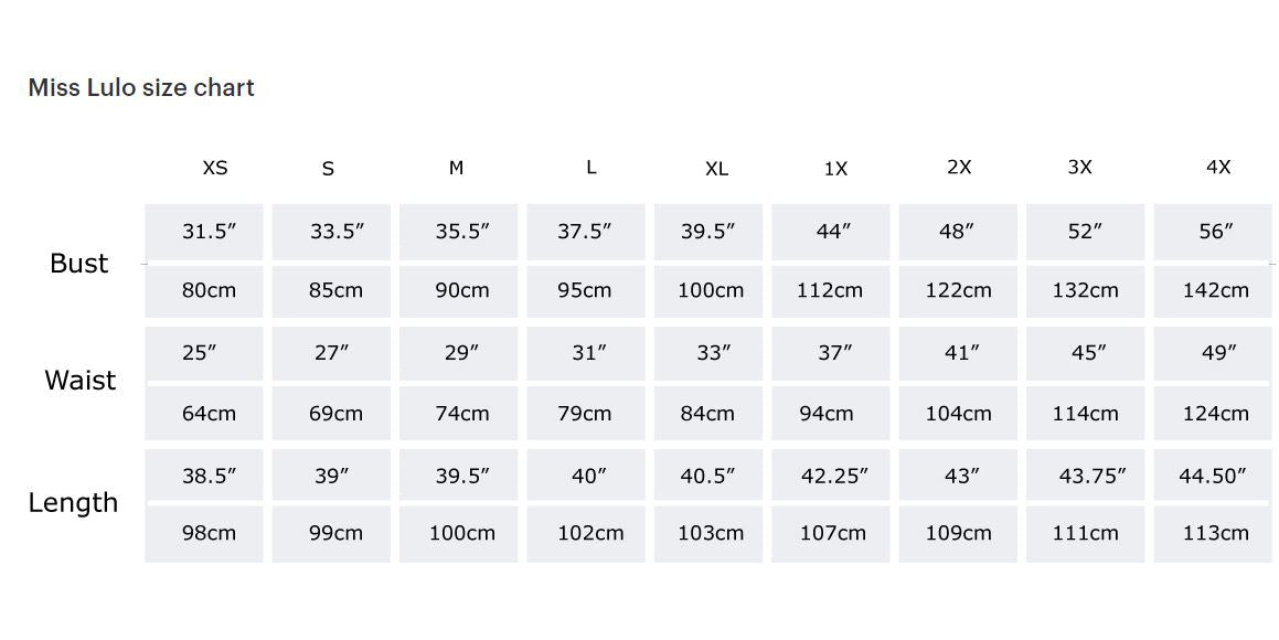 Miss Lulo Size Chart