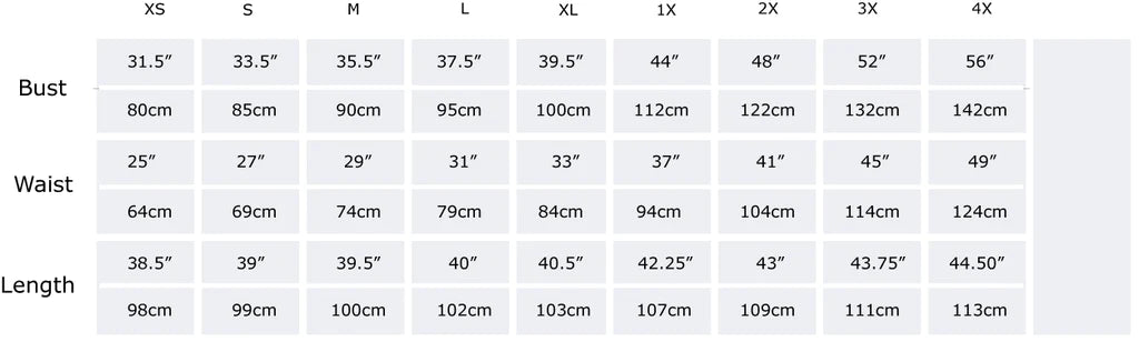 Miss Lulo size chart