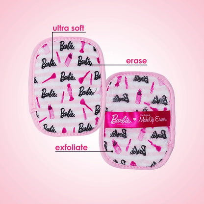 Front and back of a makeup eraser showcasing the difference between the fibers. Short fibers for makeup erasing, and the long fibers to help exfoliate skin.