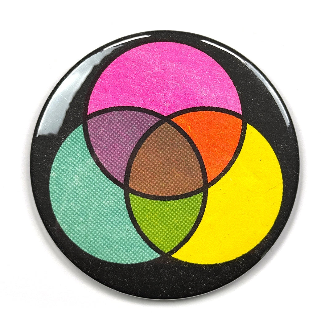 Pink, Yellow, Sea-Foam Green Risograph on a black background mirror against a white background.