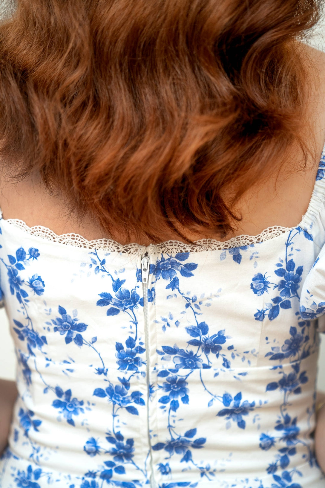 Close up of the back of the dress showing the zipper in the back