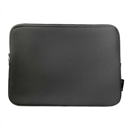 Back of the laptop sleeve, which is a plain black against a white background