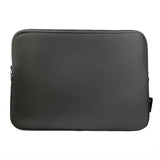 Back of the laptop sleeve, which is a plain black against a white background