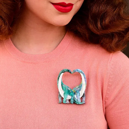 Model wearing brooch on blouse