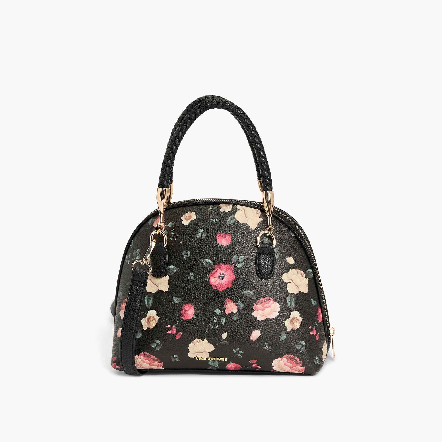 Floral Bowling Braided Top Handle Satchel in Black - Modern Vixen Vintage