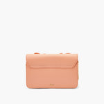 This photo shows the back of the purse against a plain white background
