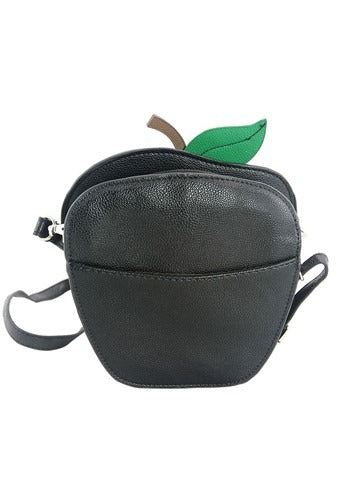 This photo shows the back side of the purse in a black matte vinyl. Purse also has a small pocket on the backside of the purse