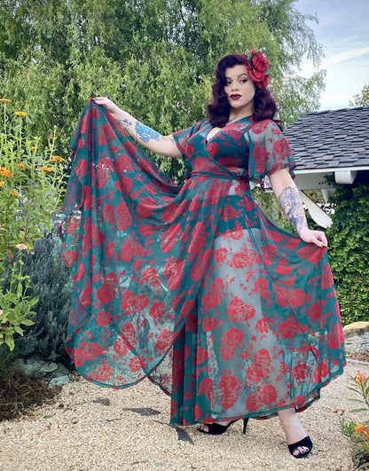 Model wearing dress in sunlight